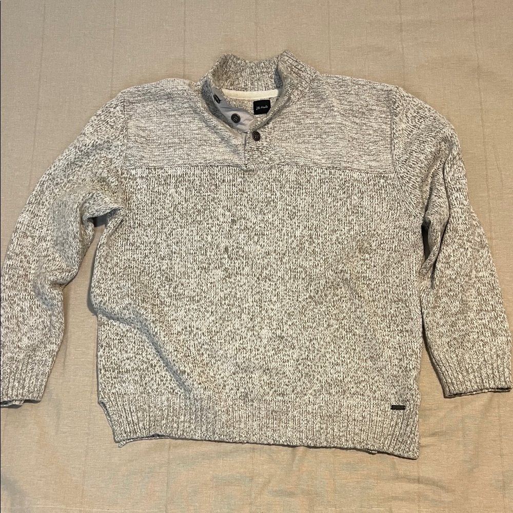J B Holt Men's‎ Gray Sweater Heavy Cotton Blend XL With Henley Style Collar